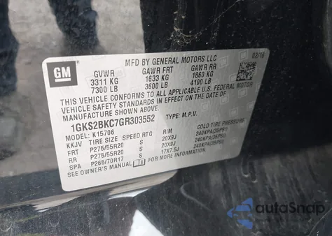 2016 GMC Yukon Slt from USA, damaged, VIN 1GKS2BKC7GR303552